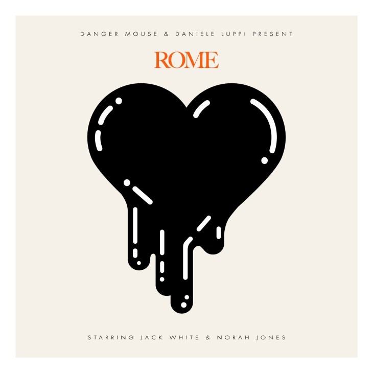 Rome album cover featuring a black dripping heart with white highlights on cream background.