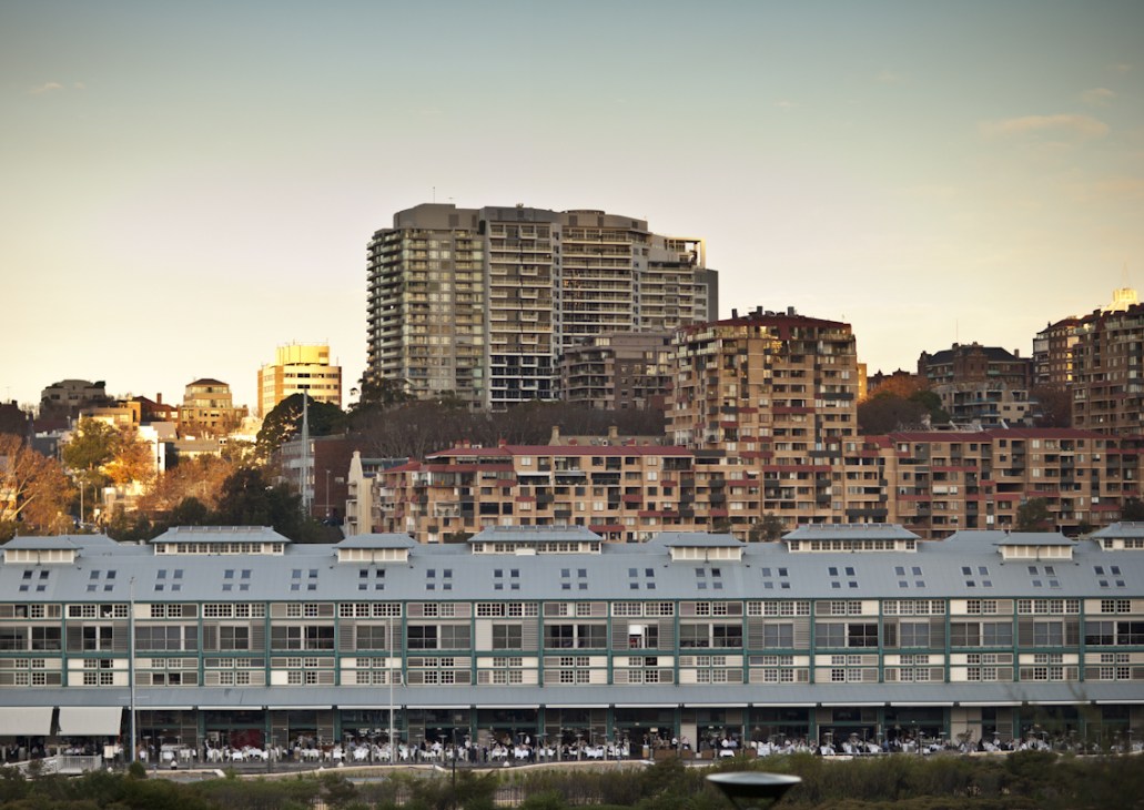 View of Sydney's residential buildings and waterfront from the Art Gallery of New South Wales.