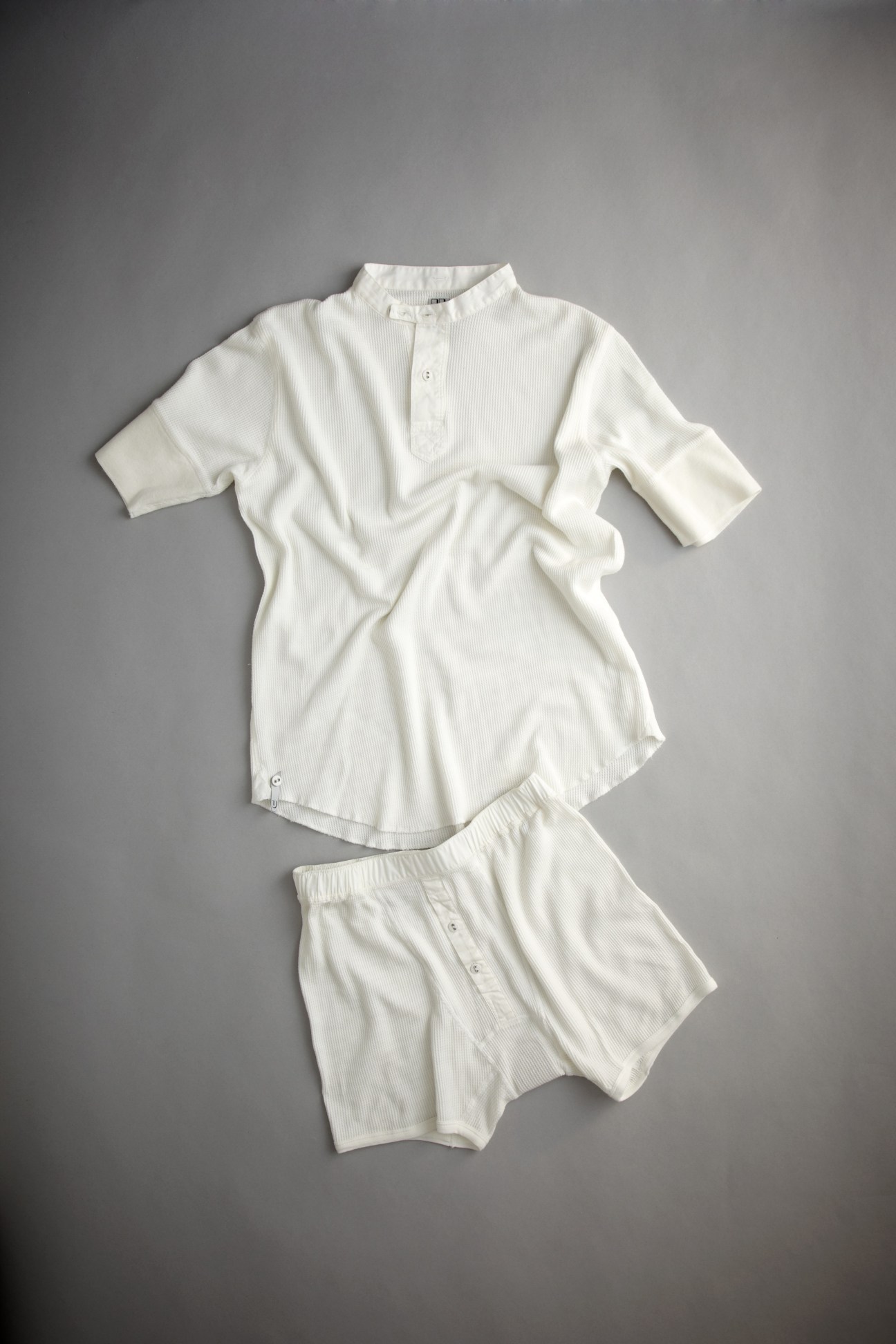White ribbed cotton henley shirt and boxers from Under menswear collection.