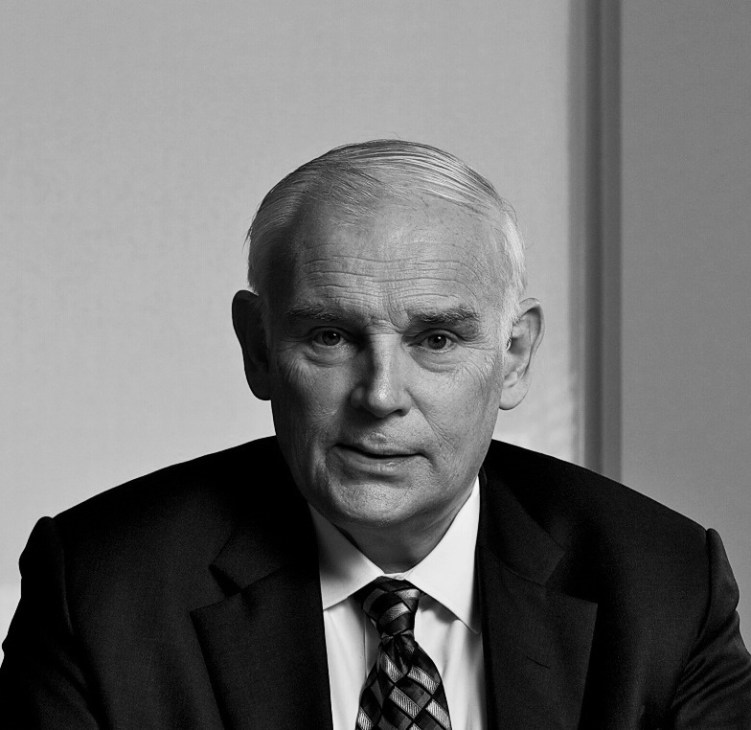 Black and white portrait photograph of Everette Dennis, dean of Northwestern University.