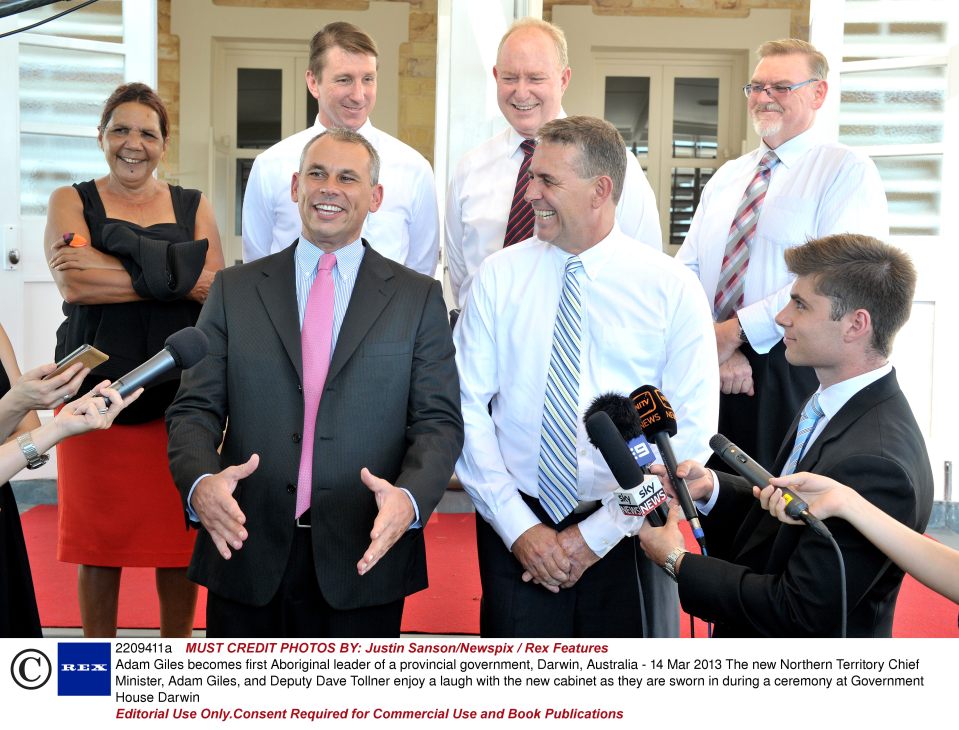 Adam Giles and cabinet members at a press conference during swearing-in ceremony in Darwin.