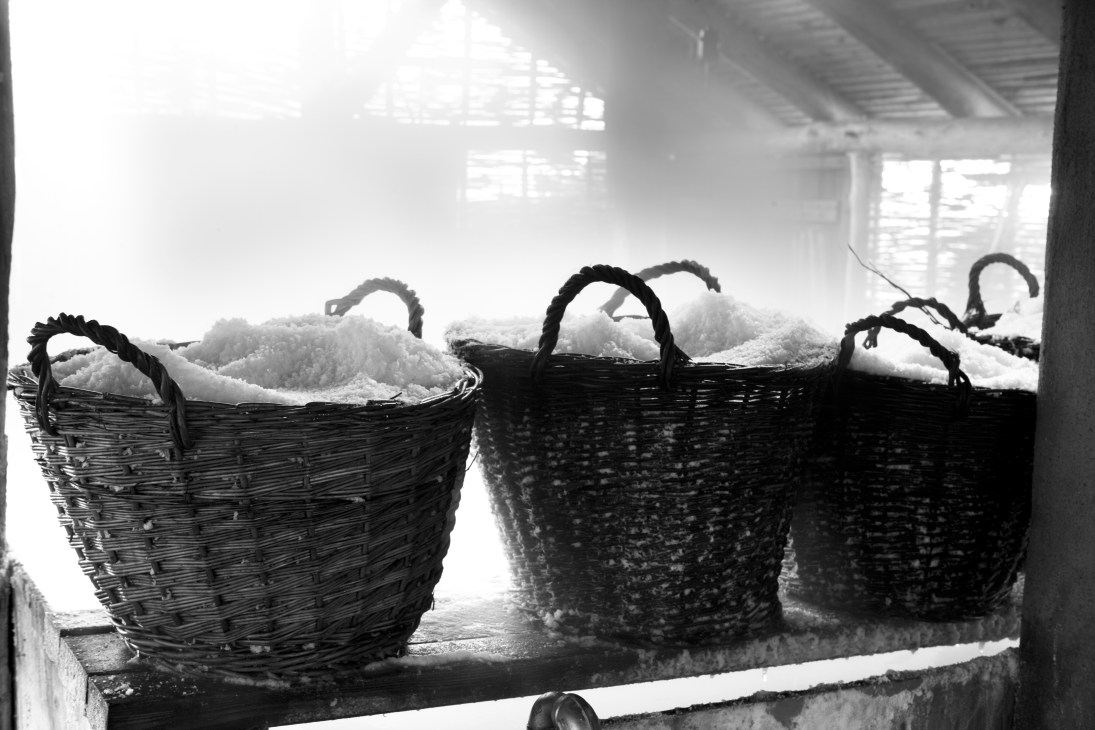 Baskets of sea salt from Læsø Saltworks in Denmark, produced using 15th-century techniques.