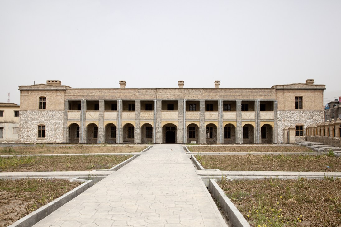 Newly renovated Serai Building with classical arched colonnade facade in Sulaymaniyah, Kurdistan.