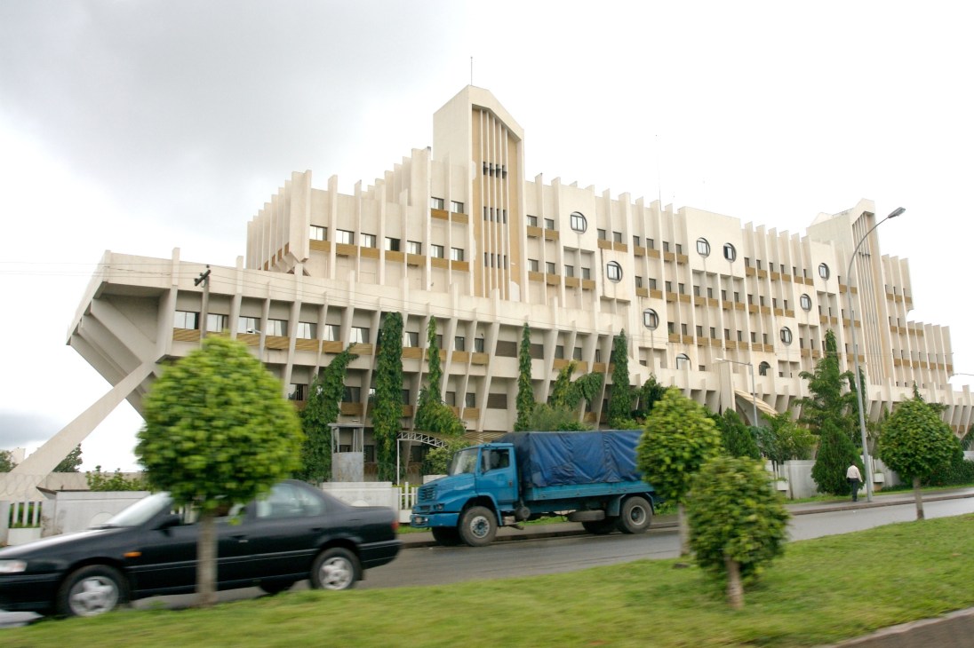 Ship House, a distinctive cream-colored building with ship-like architecture, housing Nigeria's Ministry of Defence.