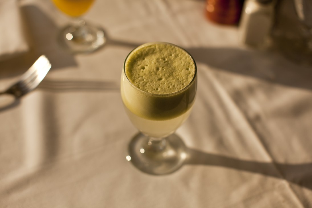 Glass of apple-pear-ginger juice served at the Central Park Boathouse restaurant.