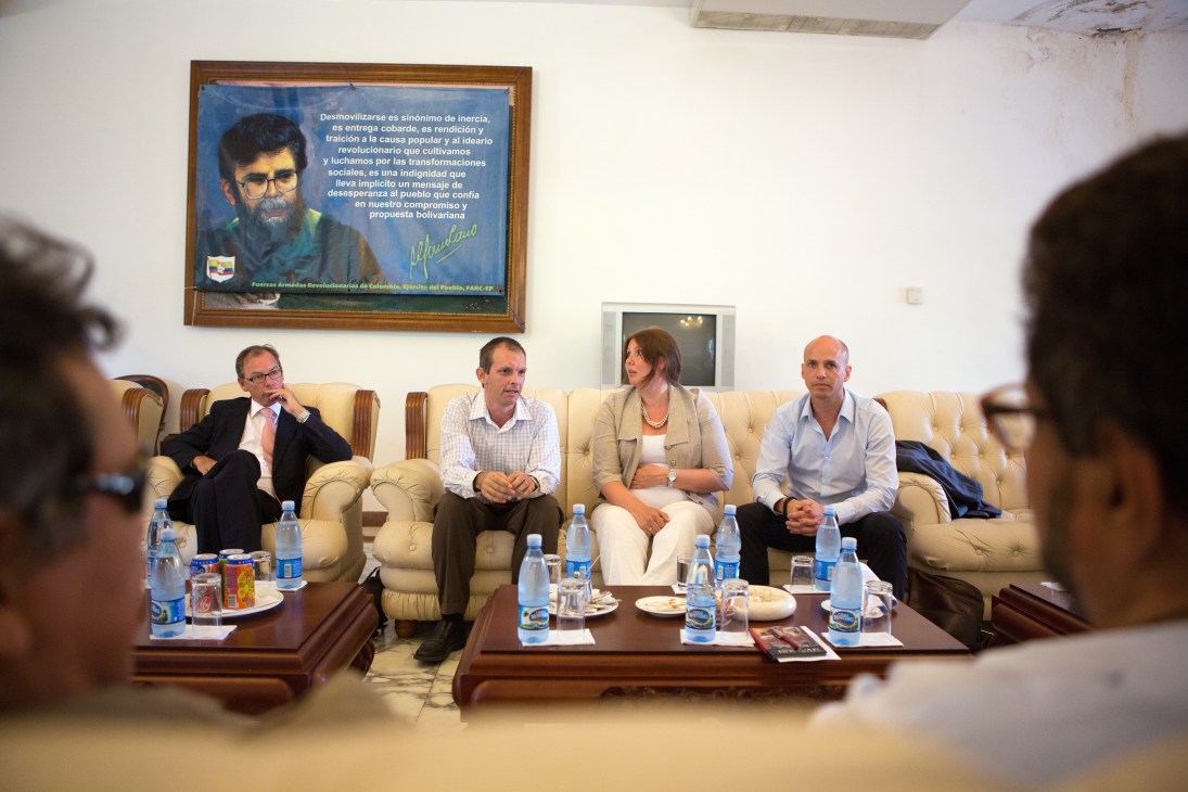 Norwegian delegation members including deputy foreign minister Gry Larsen and special envoy Dag Halvor Nylander seated with Farc representatives in Havana.