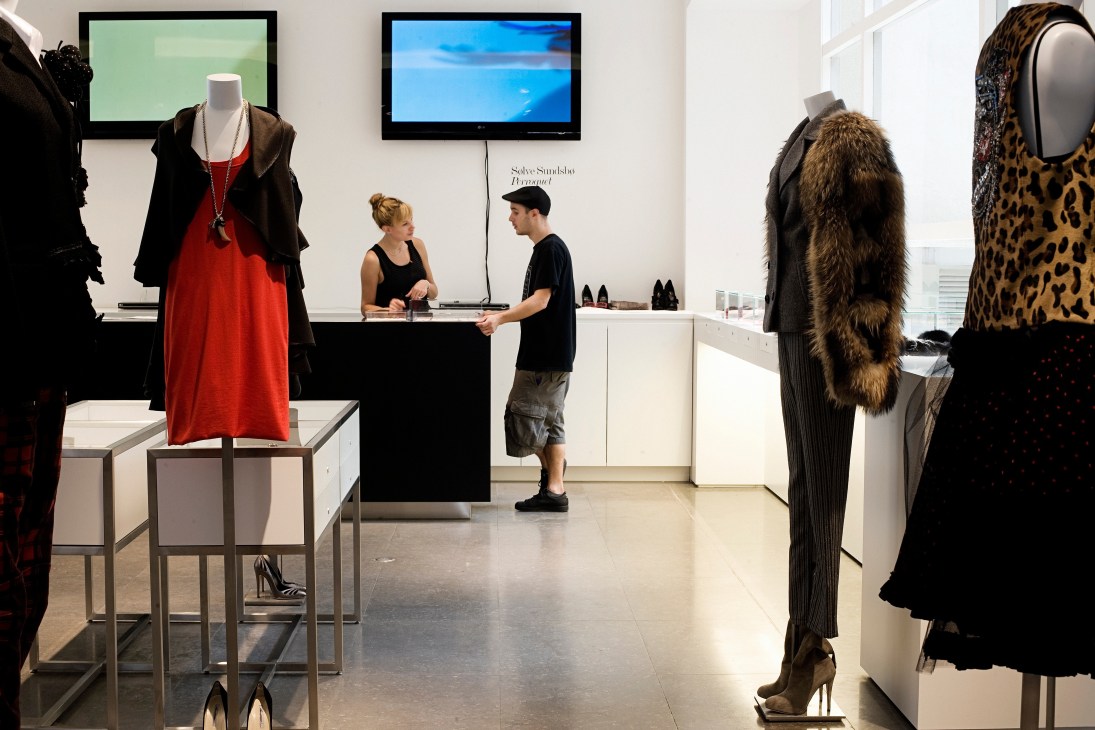 Interior of Colette fashion store redesigned by Masamichi Katayama with mannequins displaying clothing and accessories.